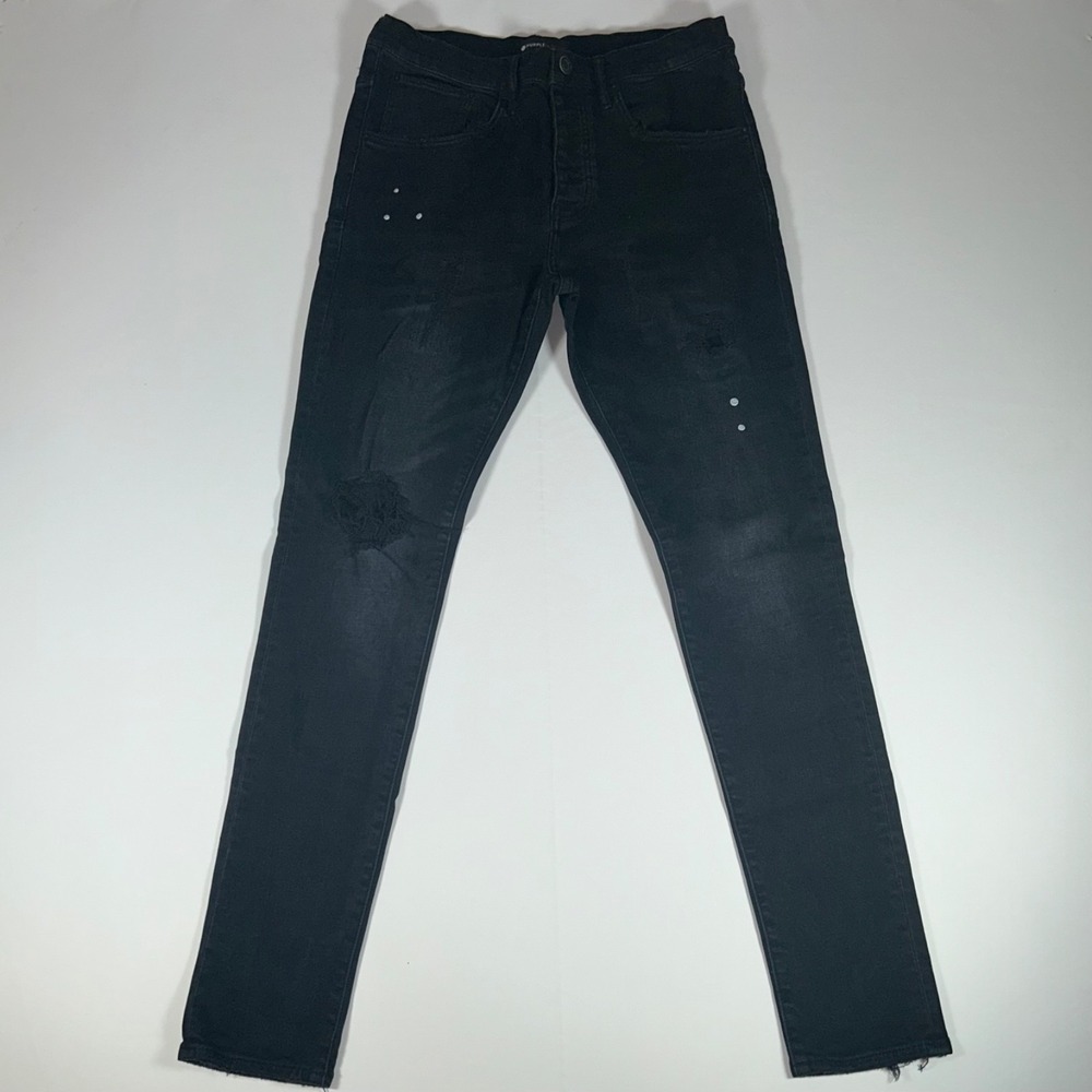 Purple Brand P002 Black Repair Jeans Mens 32 Distressed Paint Splatter Slim